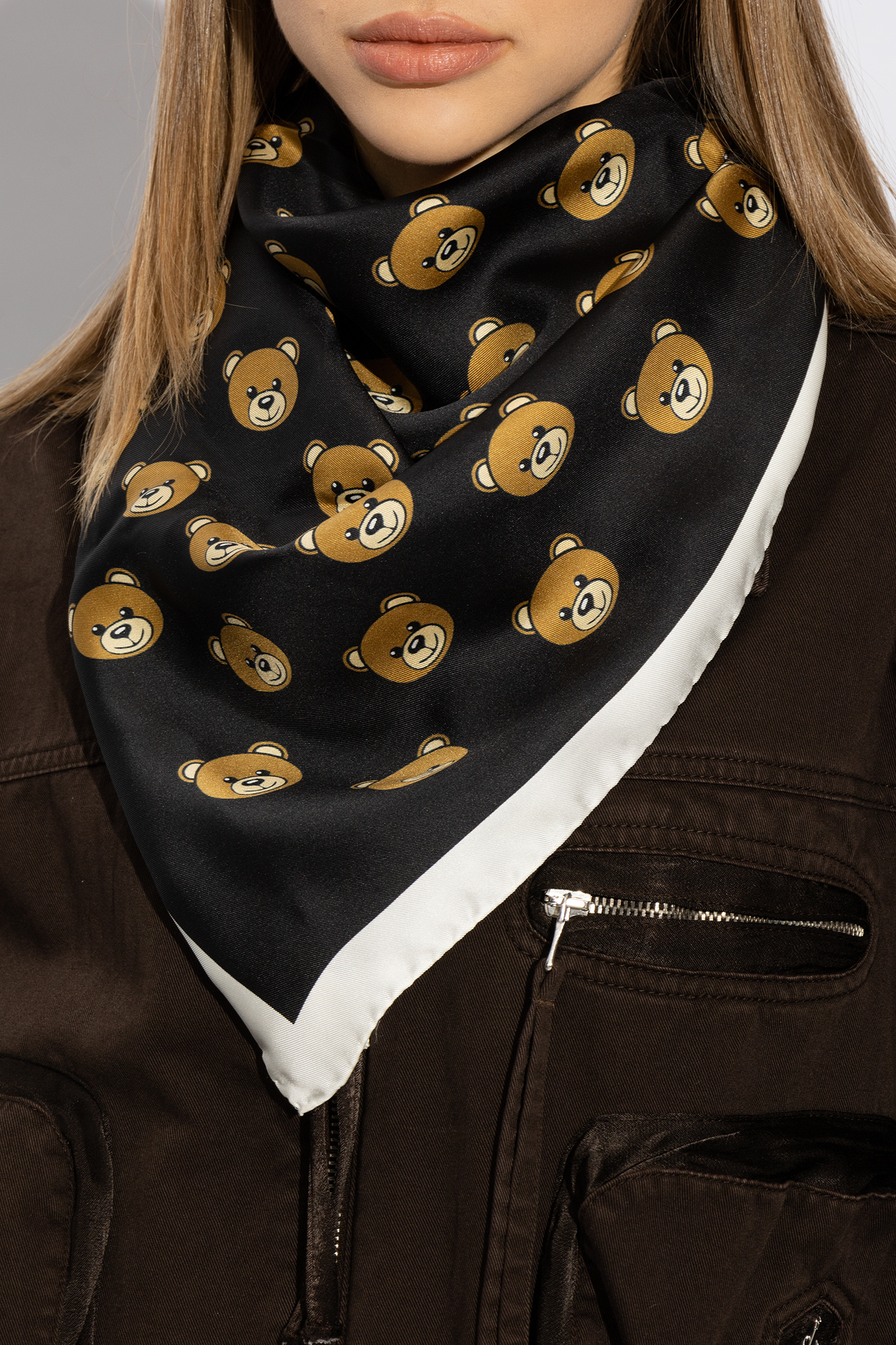 Moschino Gold Button and Brown Silk Scarf outlet